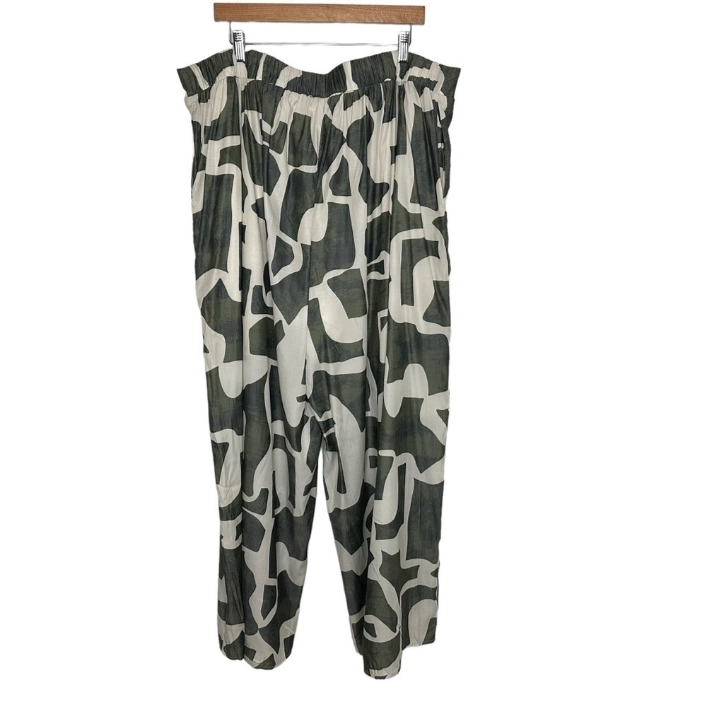 Eloquii Womens Printed Pull On Wide Leg Pant Size 20 Green Slit Hem - Picture 3 of 10